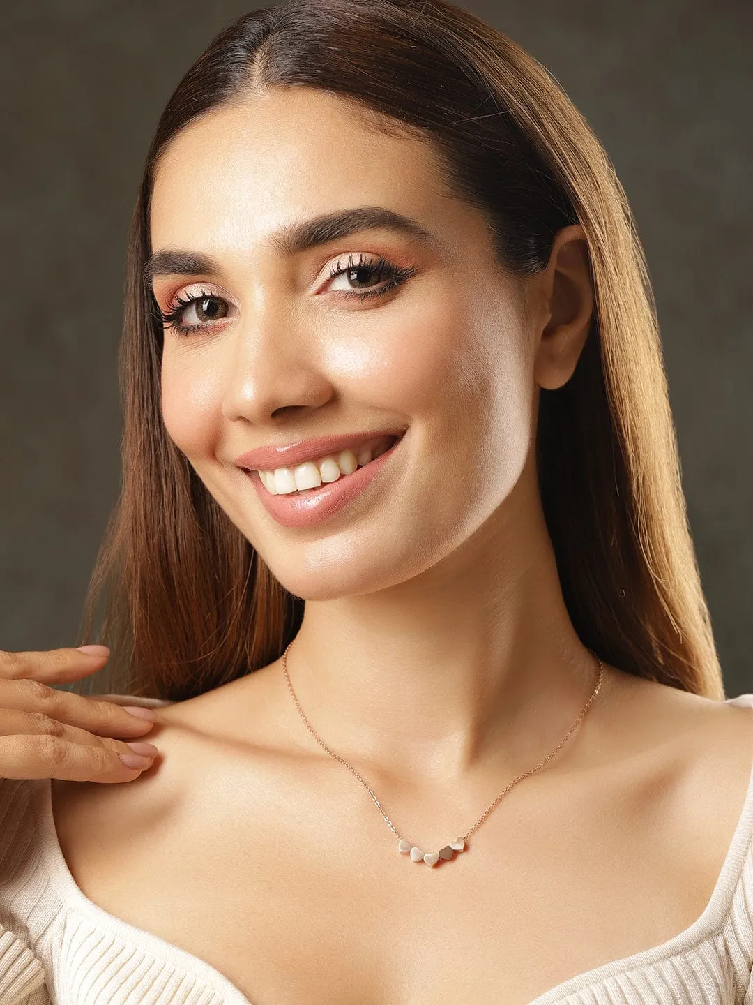 Rubans Voguish Rose Gold Plated Heart Shaped Charm Necklace