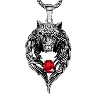 Ruby Wolf Head Necklace