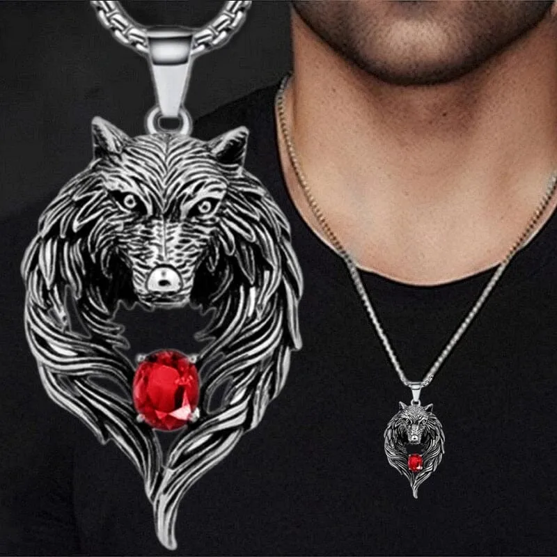 Ruby Wolf Head Necklace