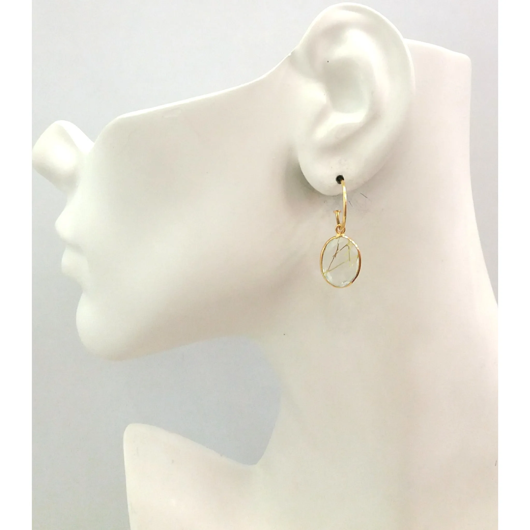 Rutilated Quartz Single Drop Hoop Earrings (stud closure)