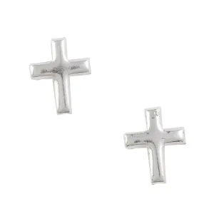 Simple Cross Stud Earrings - Silver