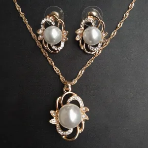 Simulated Pearl Jewelry Necklace-Earring Sets Fashion Gold or Silver-Women Wedding Jewelry