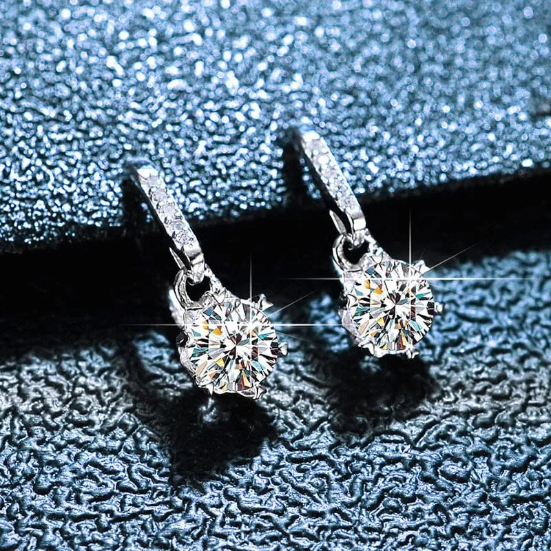 Snowflake Diamond Drop Earrings - 925 Sterling Silver