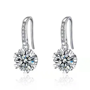 Snowflake Diamond Drop Earrings - 925 Sterling Silver