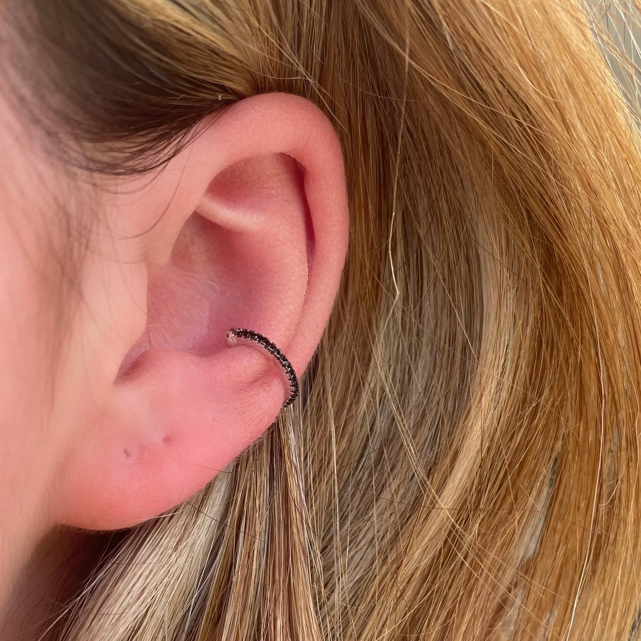 Sparkling Ear Cuff - Silver & Black CZ stones