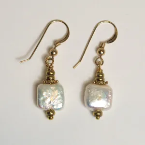 Square Freshwater Pearl Earrings with Gold or Silver Accents