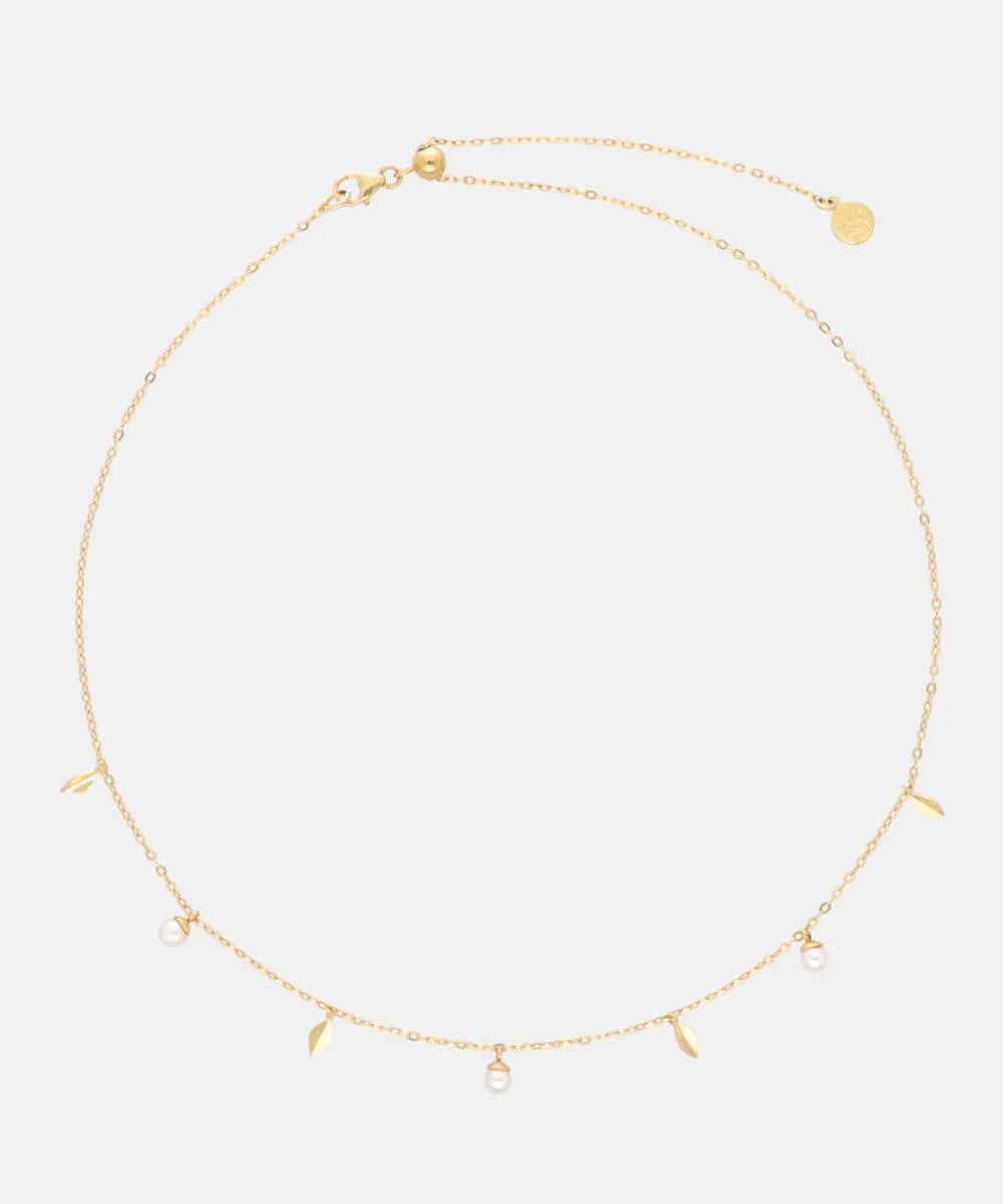 Sterling Silver Gold Plated Necklace for Women with Organic Pearl, 4mm Round White Pearl, Adjustable 17.7"in Length, Romea Collection