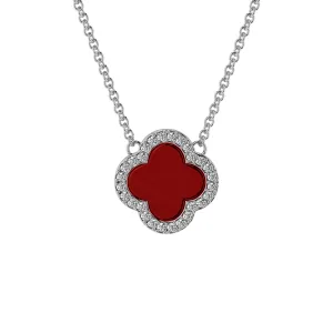 Sterling Silver Natural Red Agate Clover Pendant