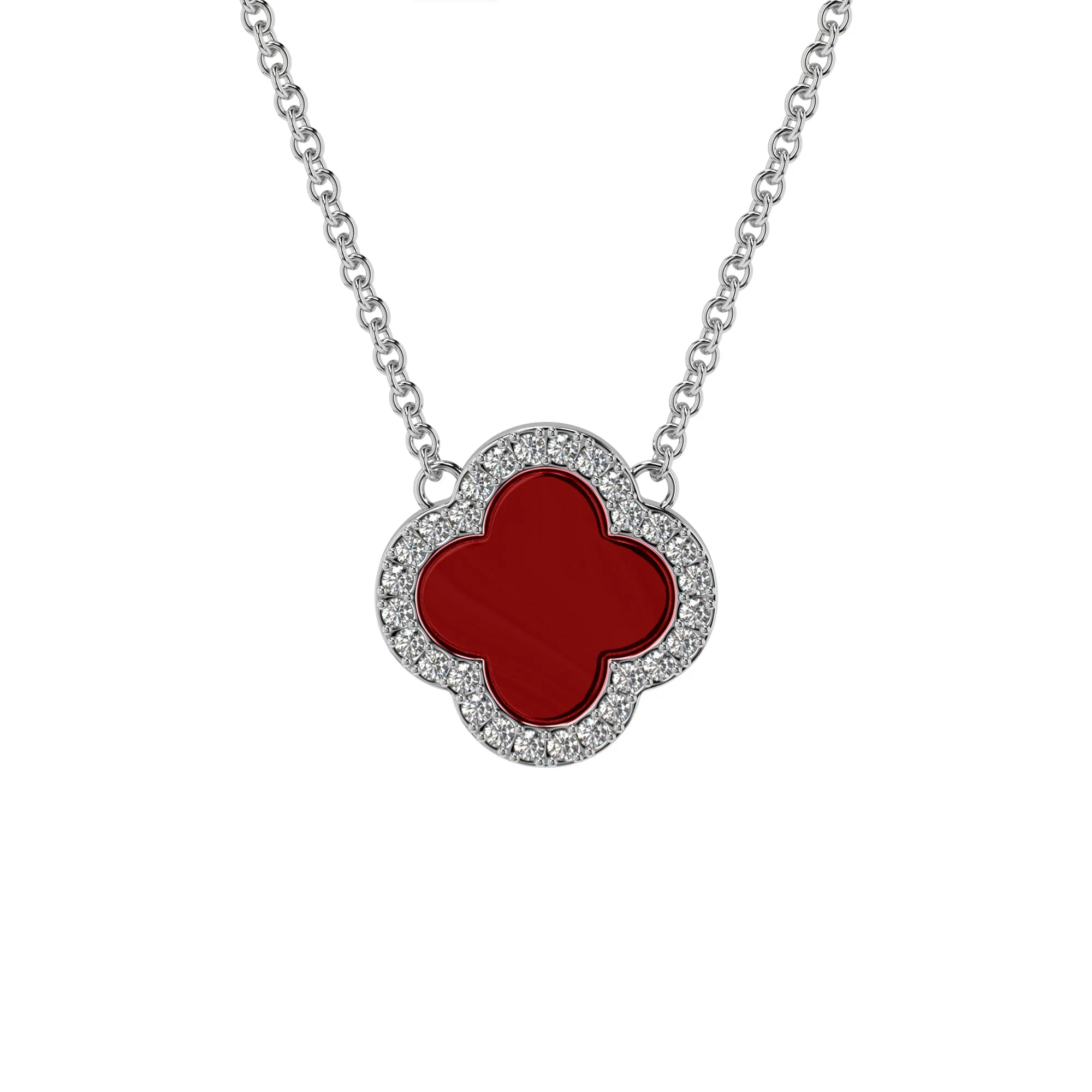 Sterling Silver Natural Red Agate Clover Pendant