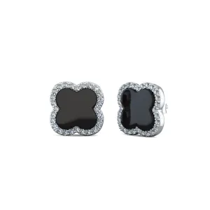 Sterling Silver Onyx Clover Stud Earrings