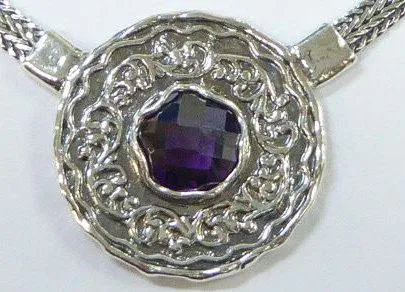 Sterling Silver Pendant  Necklace Amethyst / Garnet / Champagne Zircon