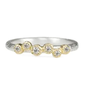 Sterling Silver Ring with Six Gold Bezel-Set Diamonds