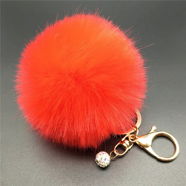 Stylish 8CM Rabbit Fur Fluffy Pompom Ball Handbag Car Pendant Key Chain Keyring