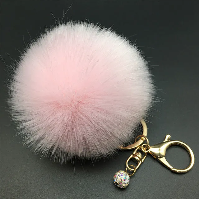 Stylish 8CM Rabbit Fur Fluffy Pompom Ball Handbag Car Pendant Key Chain Keyring