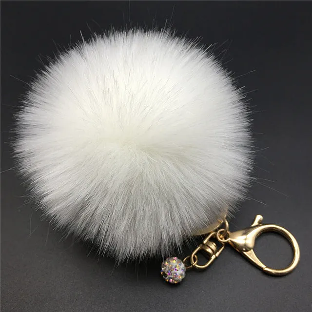 Stylish 8CM Rabbit Fur Fluffy Pompom Ball Handbag Car Pendant Key Chain Keyring