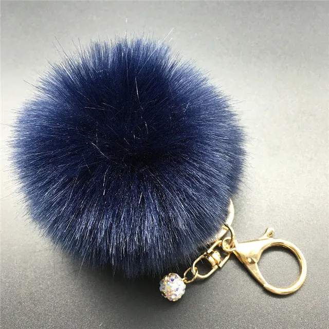 Stylish 8CM Rabbit Fur Fluffy Pompom Ball Handbag Car Pendant Key Chain Keyring