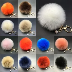 Stylish 8CM Rabbit Fur Fluffy Pompom Ball Handbag Car Pendant Key Chain Keyring