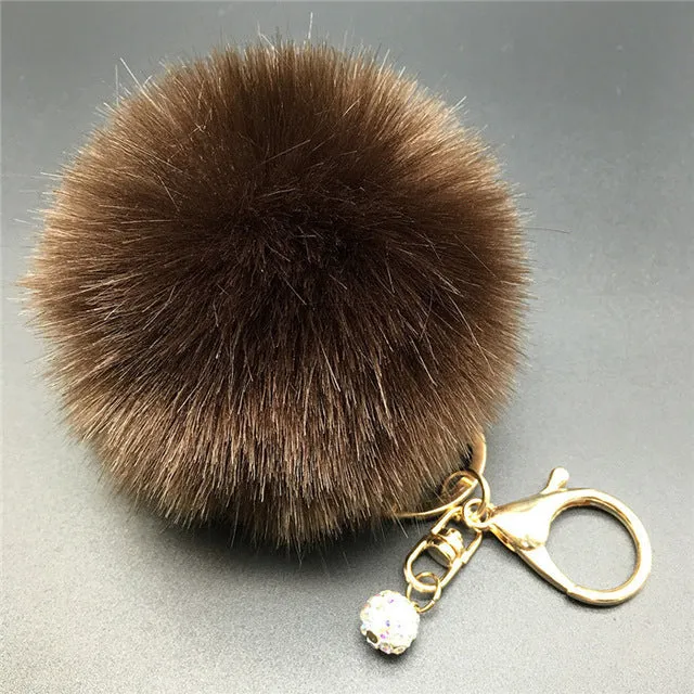 Stylish 8CM Rabbit Fur Fluffy Pompom Ball Handbag Car Pendant Key Chain Keyring