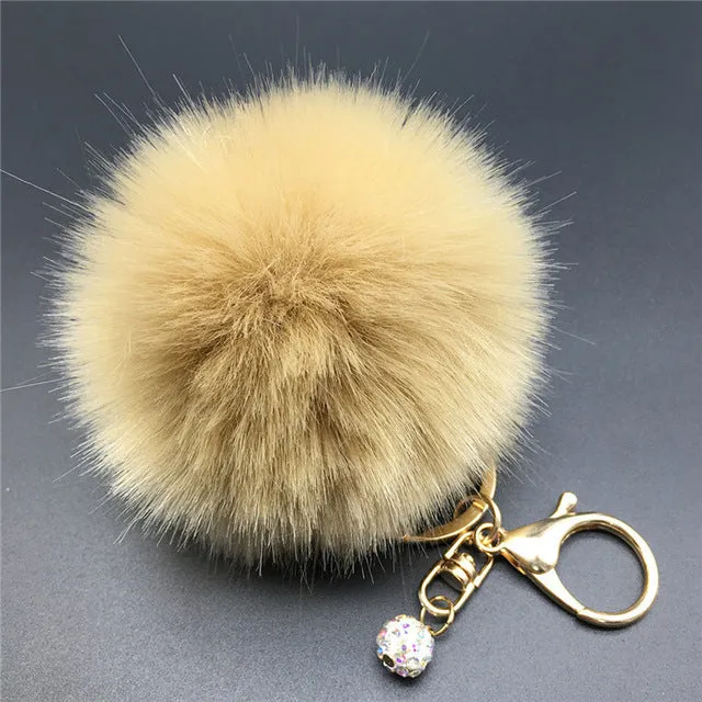 Stylish 8CM Rabbit Fur Fluffy Pompom Ball Handbag Car Pendant Key Chain Keyring