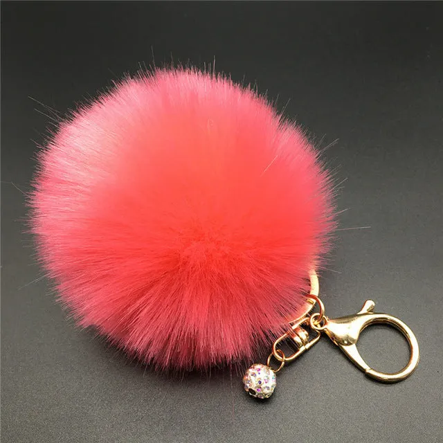 Stylish 8CM Rabbit Fur Fluffy Pompom Ball Handbag Car Pendant Key Chain Keyring