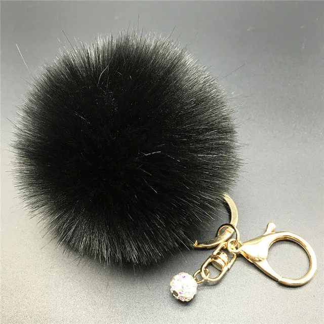 Stylish 8CM Rabbit Fur Fluffy Pompom Ball Handbag Car Pendant Key Chain Keyring