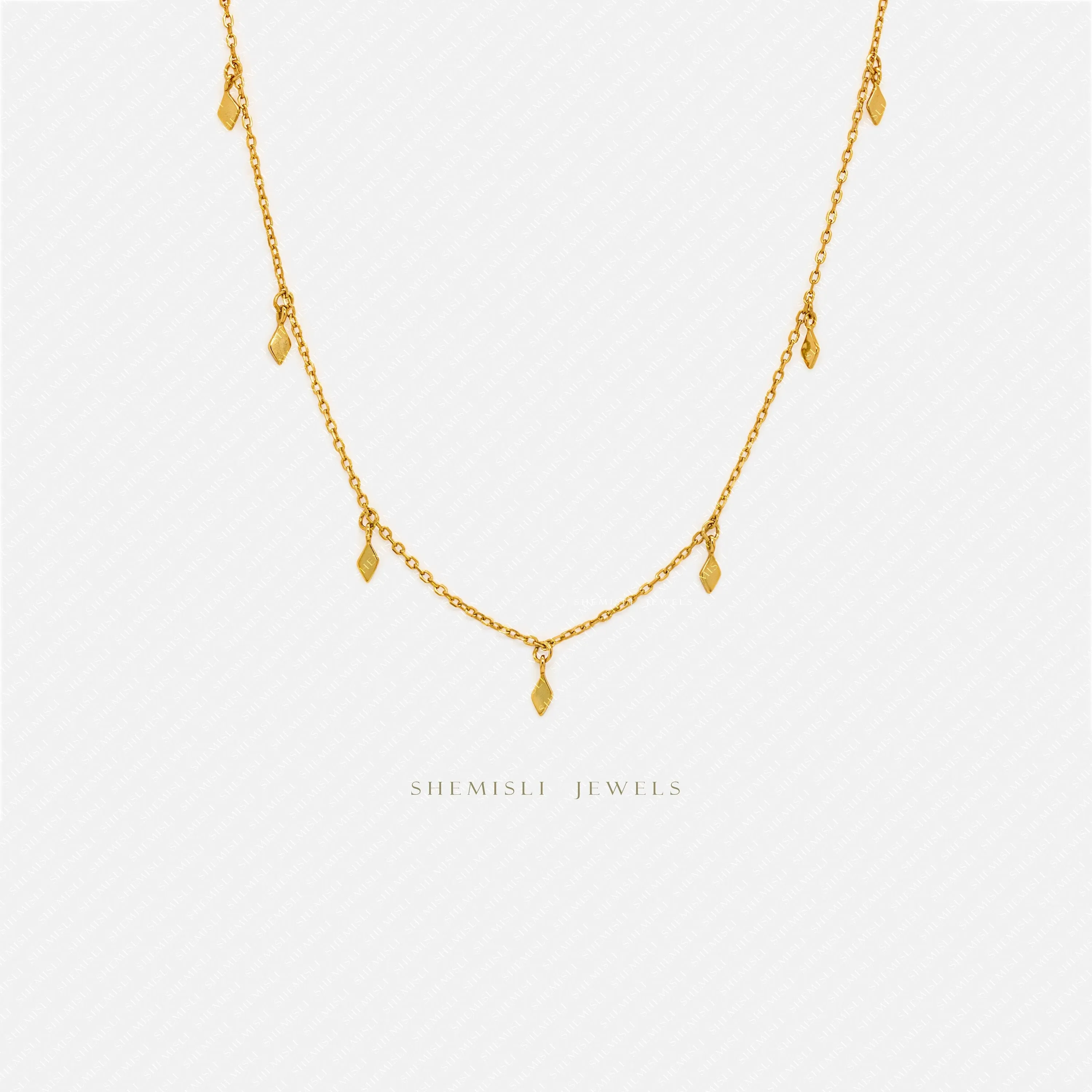 Tiny Diamond Shape Drops Necklace, Unisex, Gold, Silver  (14.75" 2.25"=17") SHEMISLI - SN031