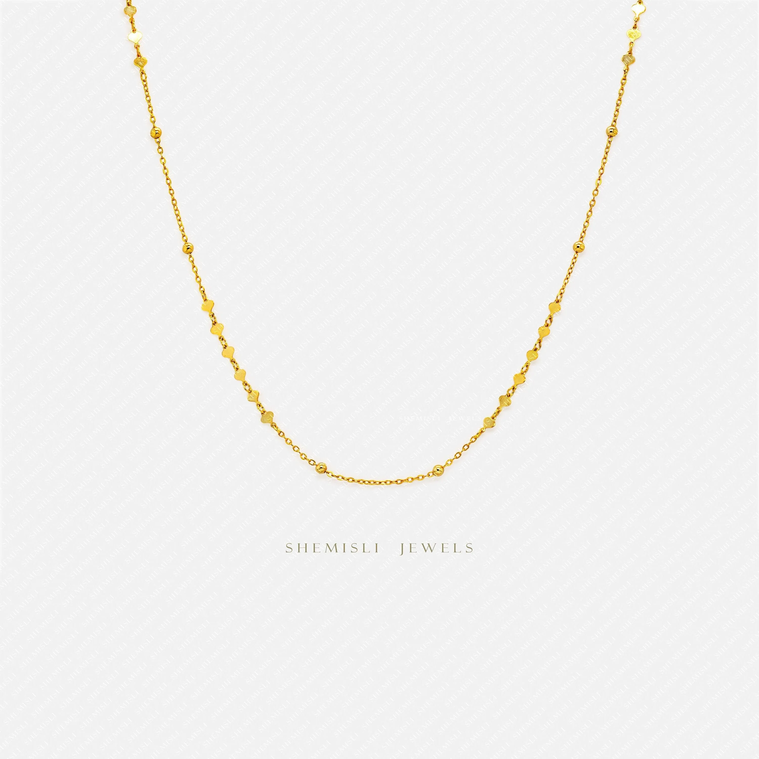 Tiny Disc and Bead Chain Choker Necklace, Unisex, Gold, Silver  (14" 3") SHEMISLI - SN005