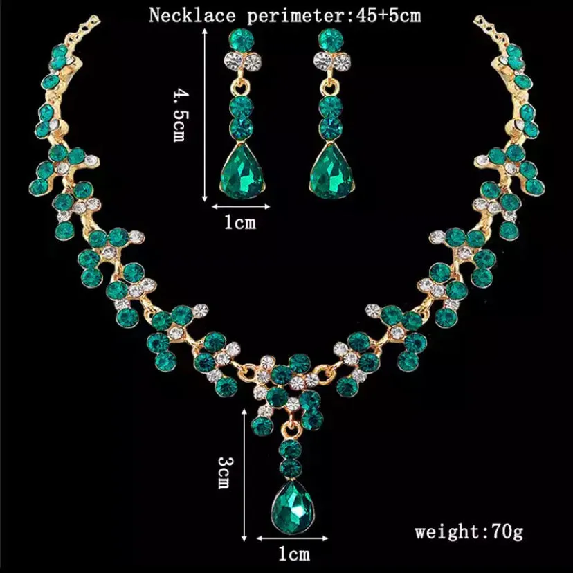 Vintage Female Green Crystal Jewelry Set