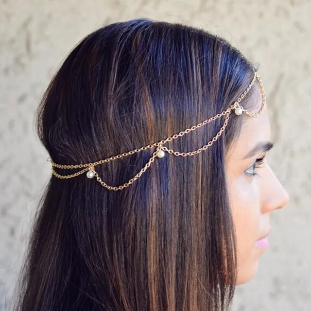 Women Headbands Indian Boho Trendy Bride Hair Hair Jewelry Decoration Metal Head Piece Wedding Head Chain Hair Jewelry T004