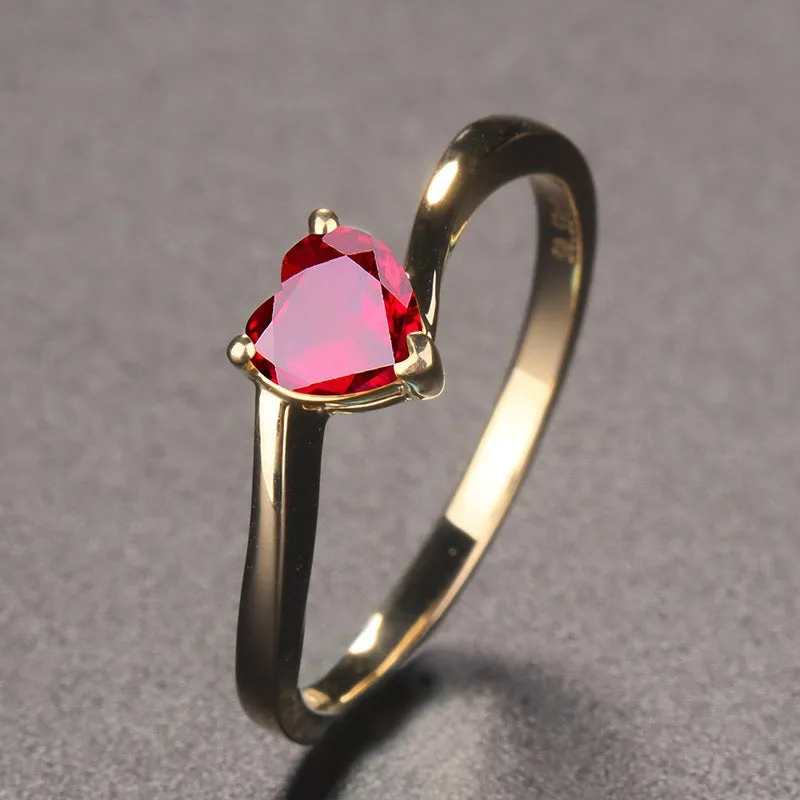 Women's Fashion Simple Red Sapphire Heart-shaped Ring