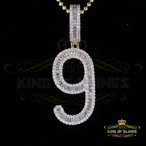 Yellow 925 Silver Baguette Numeric Number '9' Pendant 4.86ct Cubic Zirconia