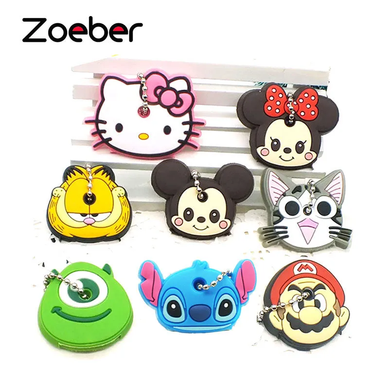 Zoeber 2017 Cartoon cute key cover Anime Minion Hello Kitty Silicone Key chains Funny animal key Holder caps keychain