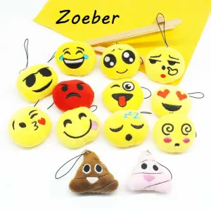 Zoeber Funny emoji cartoon face Anime keychains qq Keyrings Key chains Accessories Soft Round Stuffed Plush smile keychain gift