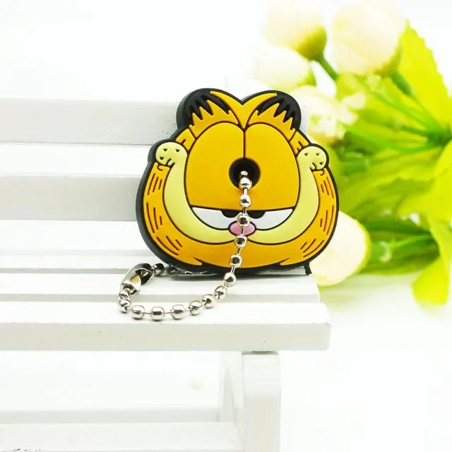 ZOEBER  New Anime hello kitty Cartoon Garfield Key Cover cute Garfield Owl Mario Keychain Marvel Silicone Holder minie key Ring